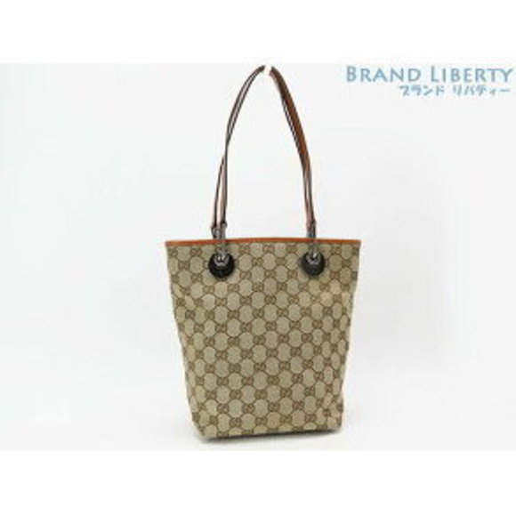 Gucci GG Beige Shoulder Brown Canvas Leather Bag Bucket - Picture 1 of 9